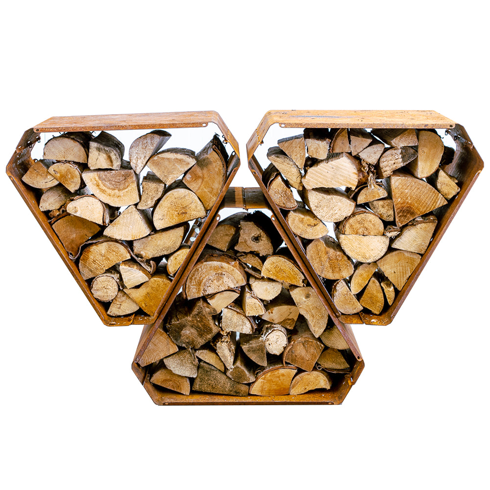 Corten steel wood rack 3 modules