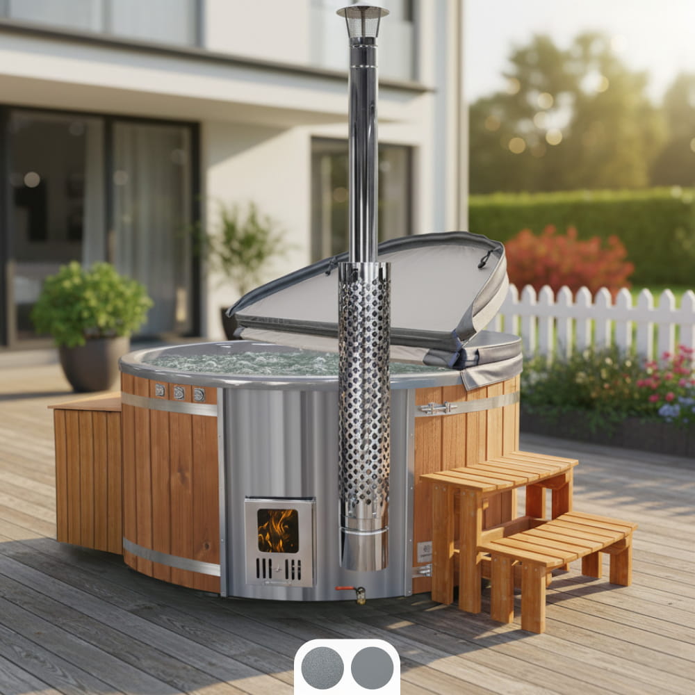 Offre spéciale bain nordique | Poêle intégré | Filtre à sable avec lampe UV-C | 16 jets hydromassants | Pour 4–6 personnes