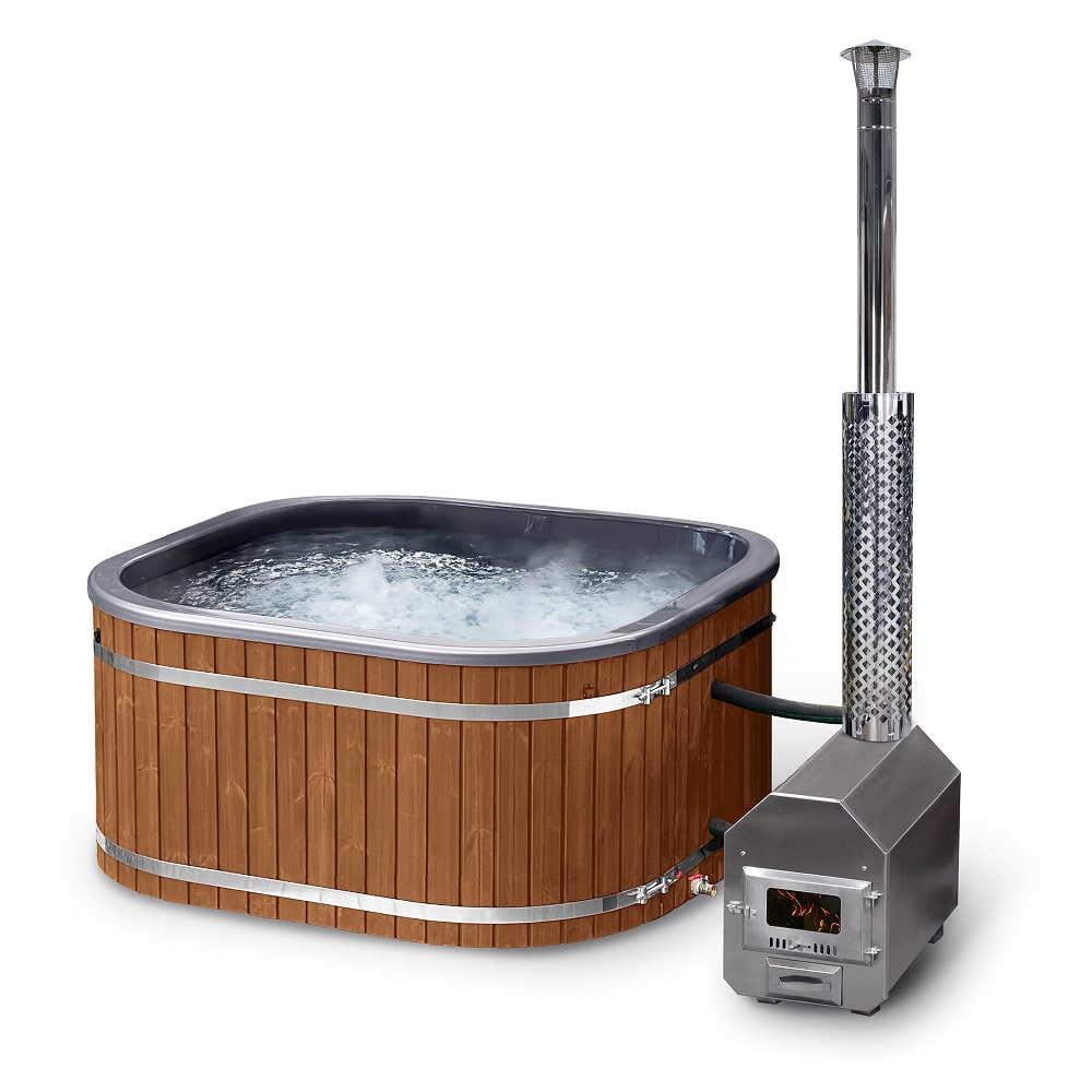 Bain nordique carré | Couleurs métallisées | Poêle extérieur | 6-8 personnes | Configurable