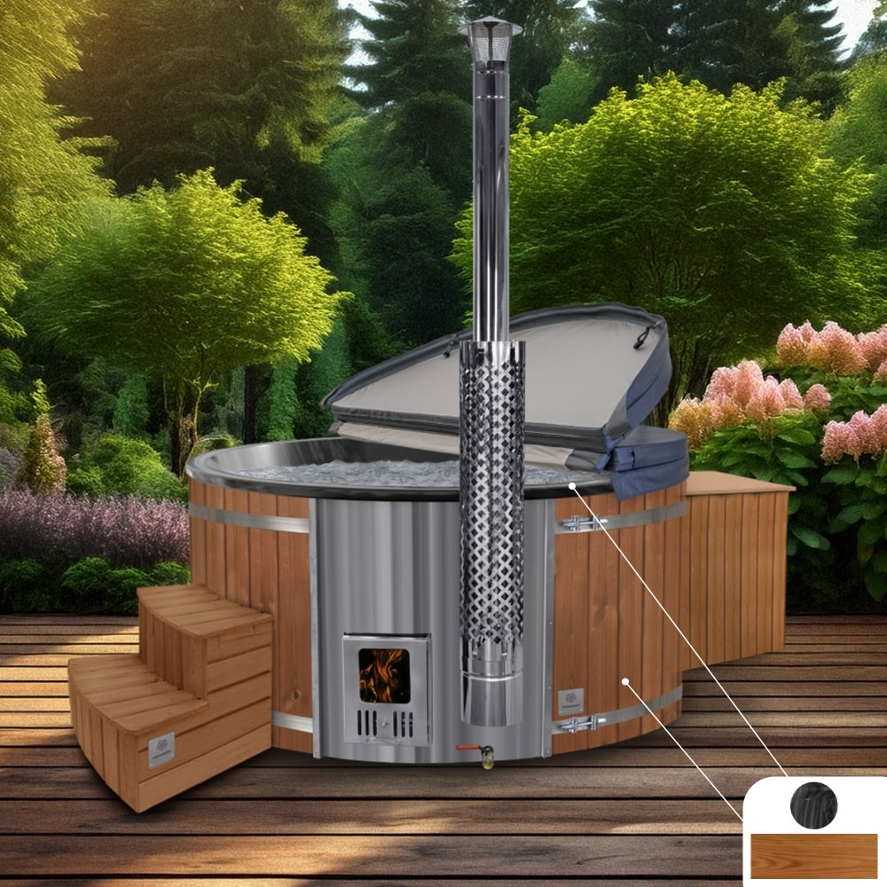 Premium Rond Bain Nordique avec Premium Filtre à sable + UV-C + 3kW | Meilleure configuration | Marbre noir 4-6 | Pré-configuré | Intégré AISI 316