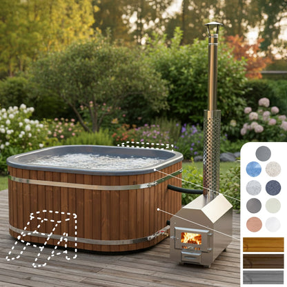Configure Square Wood Fired Hot Tub for 6-8 Persons | External Heater