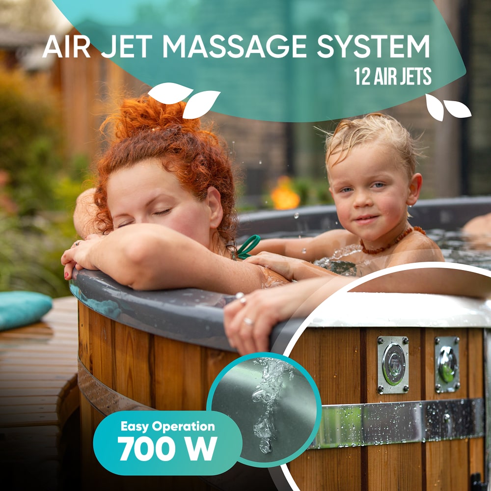 Bain nordique| 16 jets d'eau et 12 jets d'air | Cuve en fibre de verre grise | pour 4 à 6 personnes| Préconfiguré