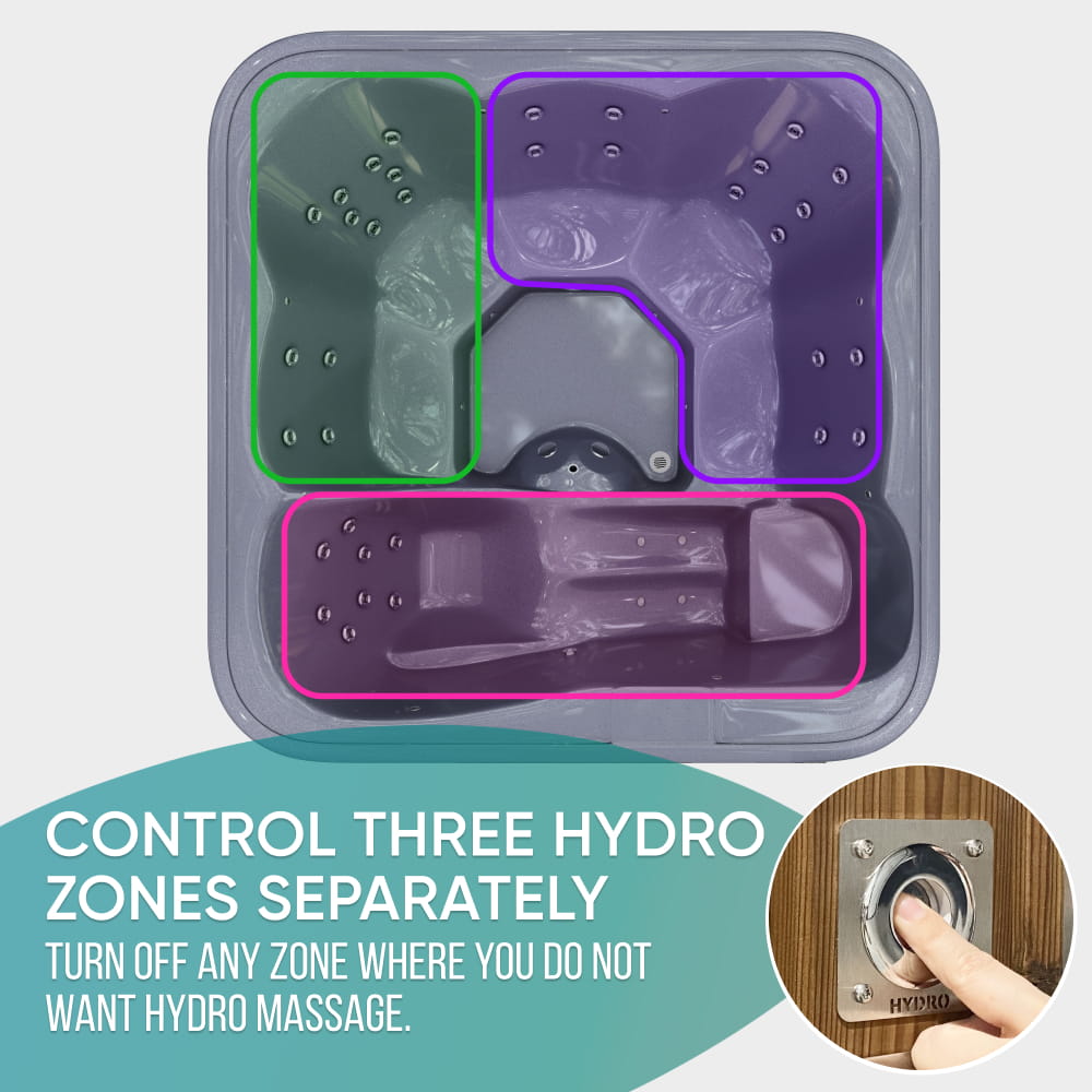 Premium Square Wood-Fired Hot Tub with 34 Hydro Jets & Reclining Lounger – Seats 6