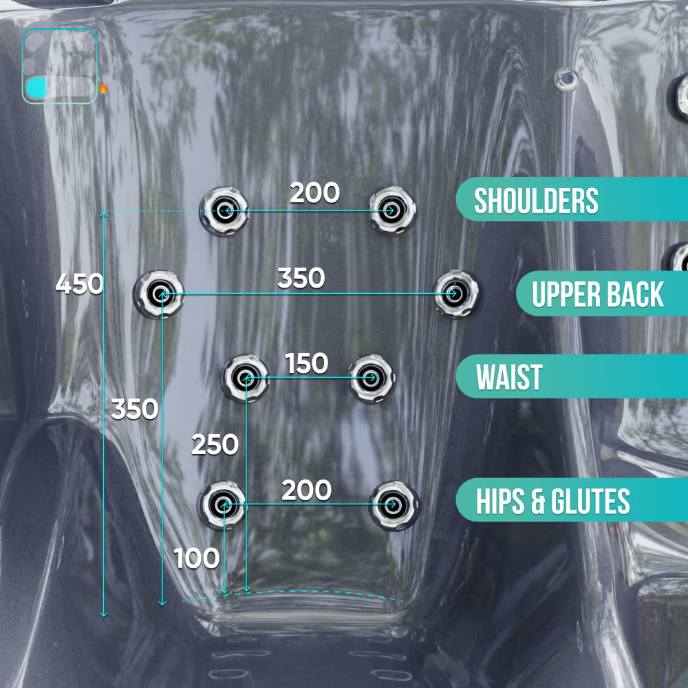 Premium Square Wood-Fired Hot Tub with 34 Hydro Jets & Reclining Lounger – Seats 6