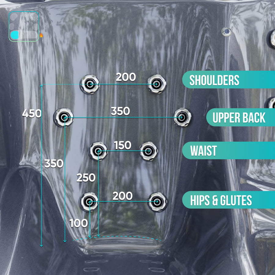 Premium Square Wood-Fired Hot Tub with 34 Hydro Jets & Reclining Lounger – Seats 6