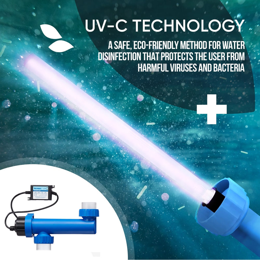 Gros plan sur la technologie de désinfection de l'eau par UV-C, qui émet de la lumière pour éliminer les virus et bactéries nocifs.