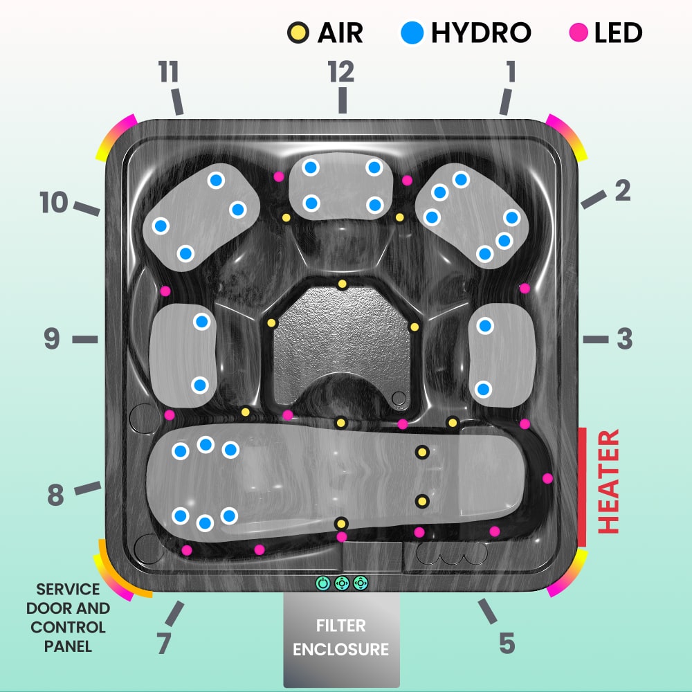 Premium Lounge Bain Nordique avec Filtre à sable | Meilleure configuration | Marbre noir 6 | Pré-configuré | Intégré AISI 316
