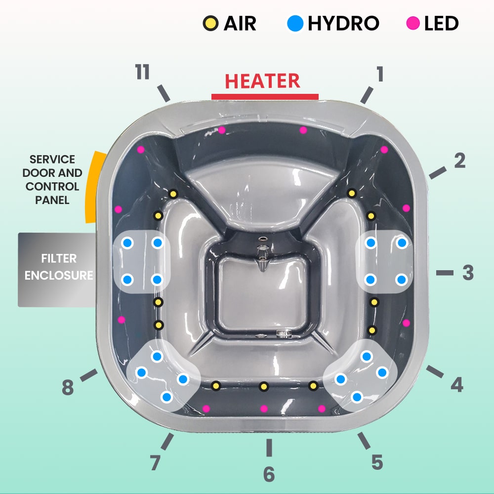 Bestseller Square Hot Tub with Premium Sand Filter | Metallic grey 4-6 | Pre-configured | Integrated AISI 316