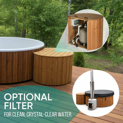 Flat Bottom Wood-Fired Hot Tub with Hydro Jets and LEDs for 3-4 people