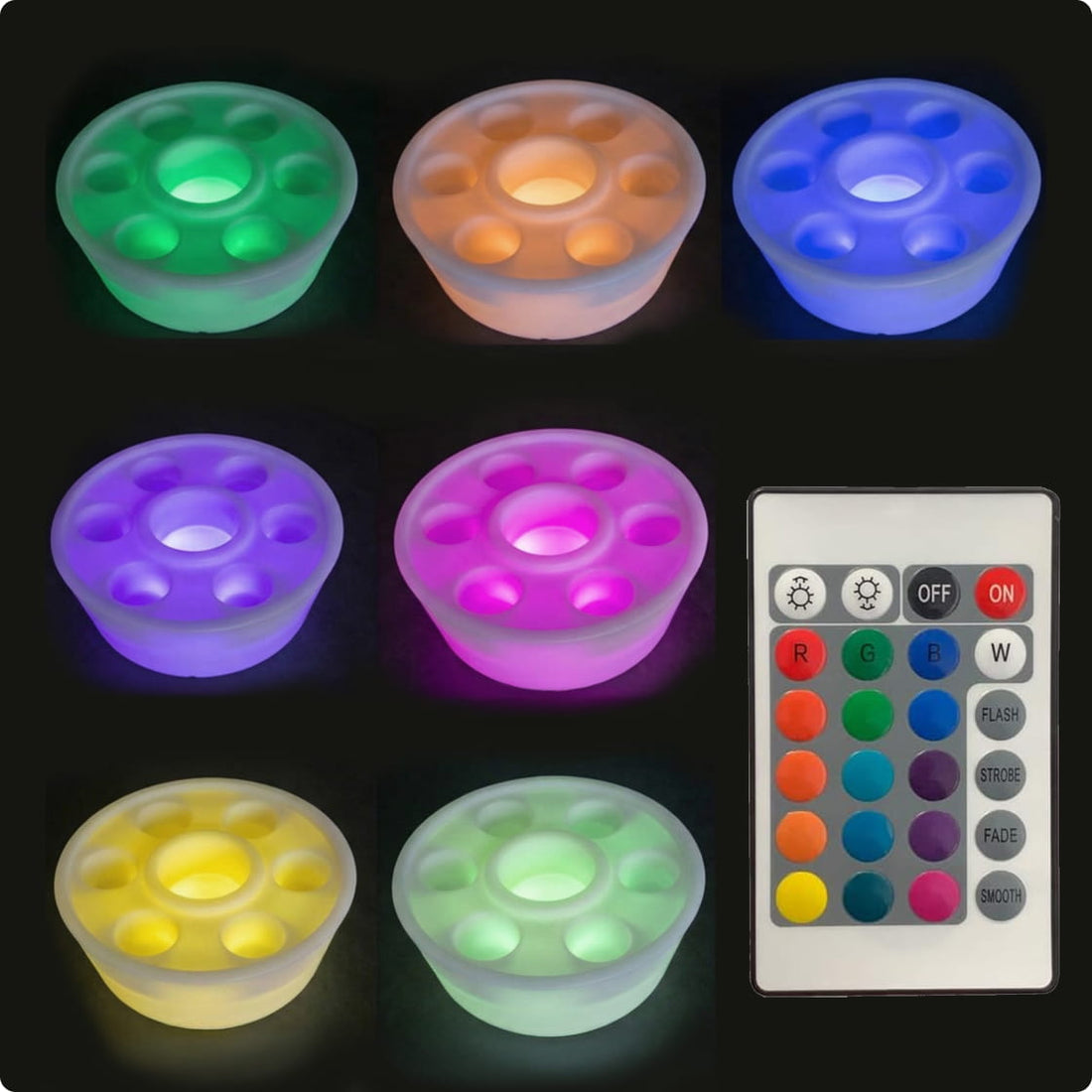Ensemble de lumières LED colorées dans un bar flottant avec télécommande sur fond noir