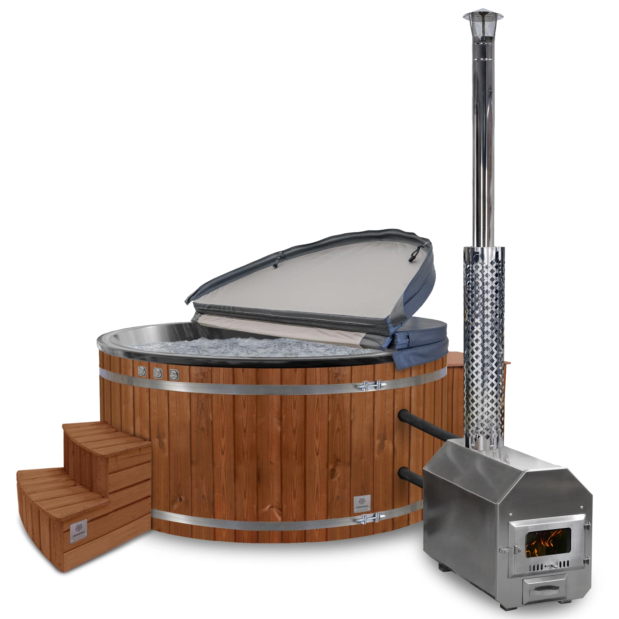 Premium Round Bain Nordique avec Premium Filtre à Sable | Meilleure configuration | Noir marbré 4-6 | Pré-configuré | Externe AISI 316