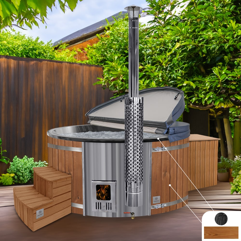 Premium Round Bain Nordique avec Premium Filtre à Sable | Meilleure configuration | Noir marbré 6-8 | Pré-configuré | Intégré AISI 316