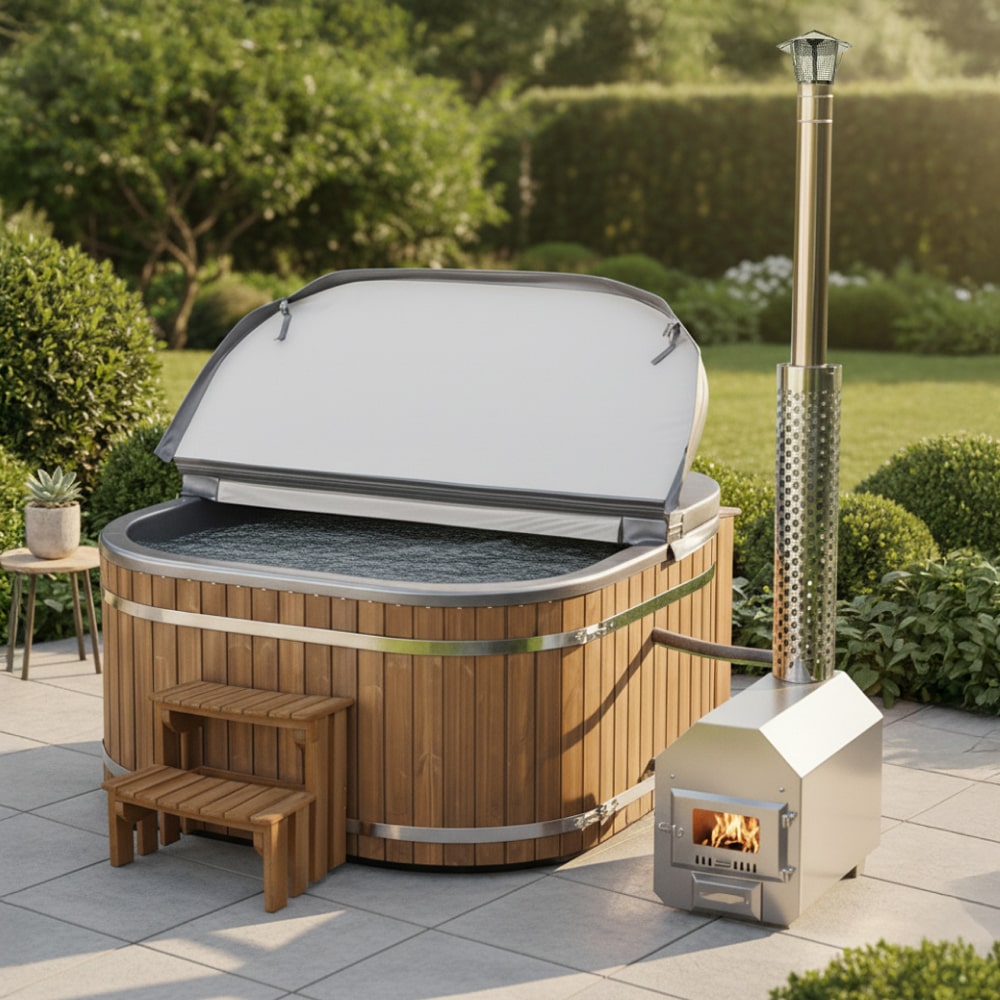 Bain nordique carré avec filtre à sable premium | Meilleure config. | Poêle externe