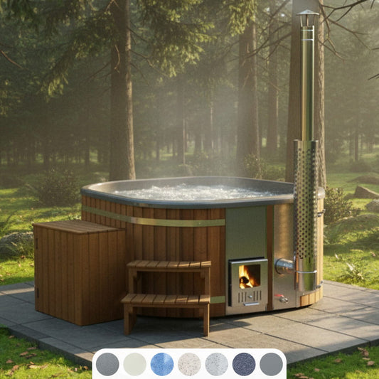 Square Wood Fired Hot Tub for 4-6 with Premium Filter & Targeted Massage with 24 Hydro Jets | Integrated stove