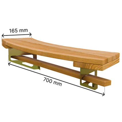 Étagère en bois pour bain nordique avec mesures sur fond blanc