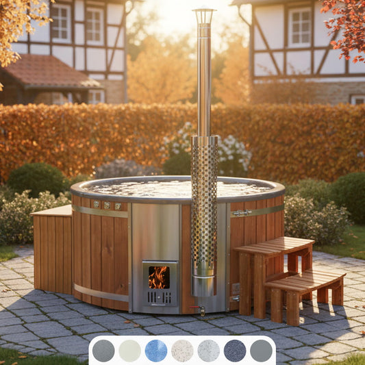 Premium Sandfilter Wood Fired Hot Tub with Jets | Integrated stove AISI 316 | 24 Hydro jets | 4–6 seater
