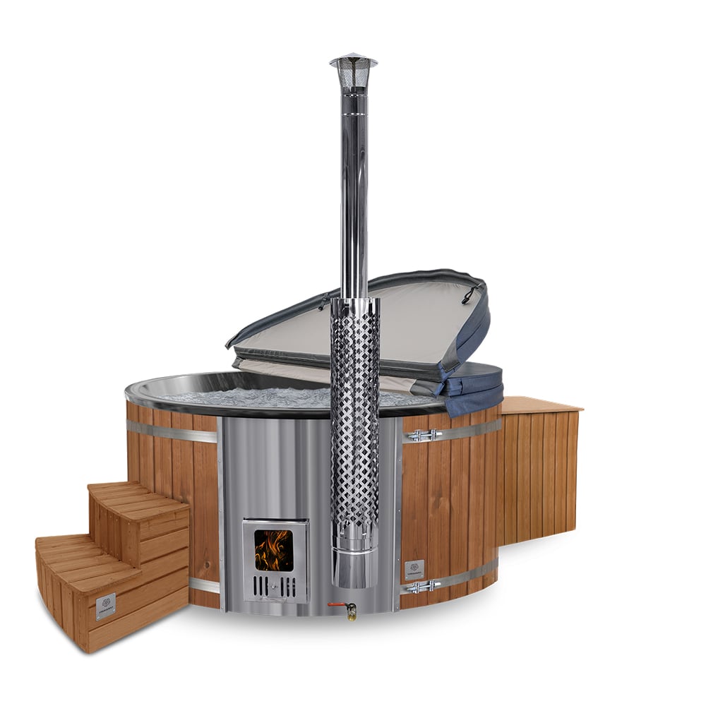 Premium Rond Bain Nordique avec Premium Filtre à sable + UV-C + 3kW | Meilleure configuration | Marbre noir 4-6 | Pré-configuré | Intégré AISI 316