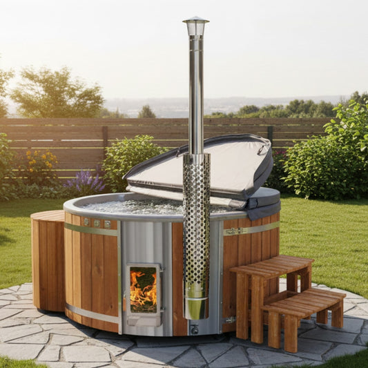 Wood Fired Hot Tub with Jets | Integrated Verta™ stove, Sand filter & UV-C | 16 Hydro jets | 4–6 seater