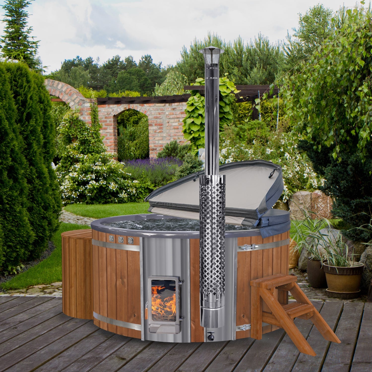 Spa nordique avec poêle Verta et filtre avec boîtier rond