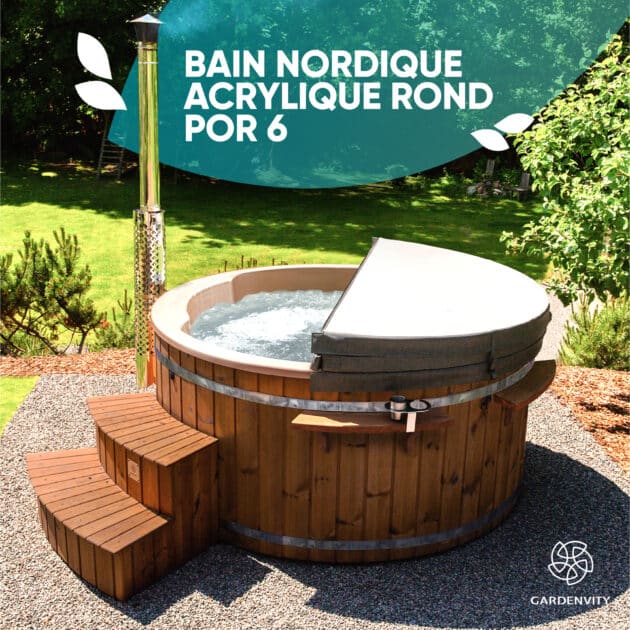 Un bain nordique à bois de type Gardenvity pour 6 personnes dans le jardin