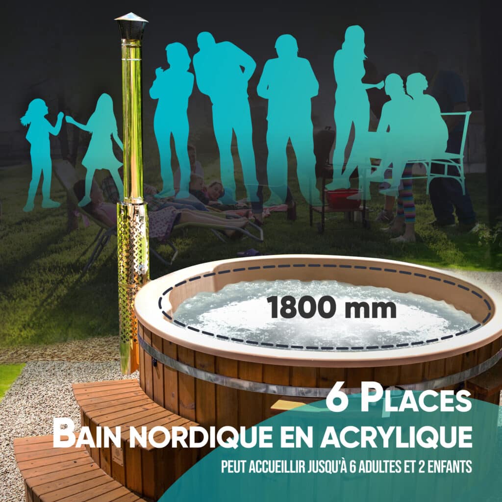Un bain nordique à bois de type Gardenvity pour 6 personnes dans le jardin, 180 cm